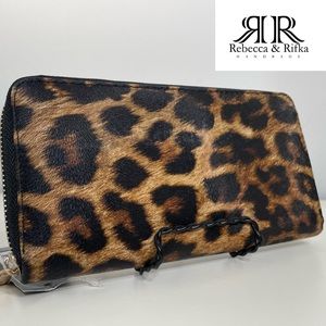 NWT Rebecca & Rifka Faux Saffiano Leather Leopard Print Continental Wallet